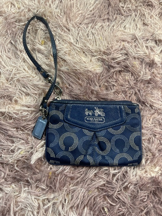 Coach Handbags - Coach Navy Signature Circle Print Wristlet with Leather Strap